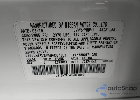 2015 Infiniti Q50 Premium z USA, uszkodzony, nr VIN JN1BV7AP4FM354803